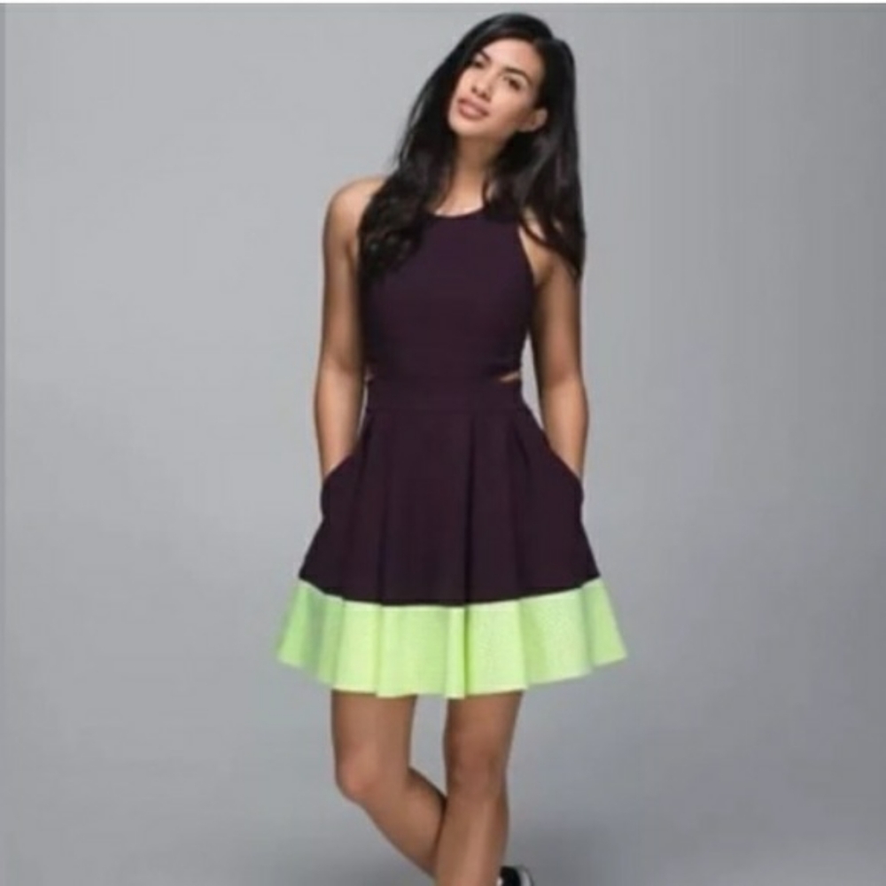 lululemon athletica Dark Purple Fit-and-Flare Dress with Lime Hem